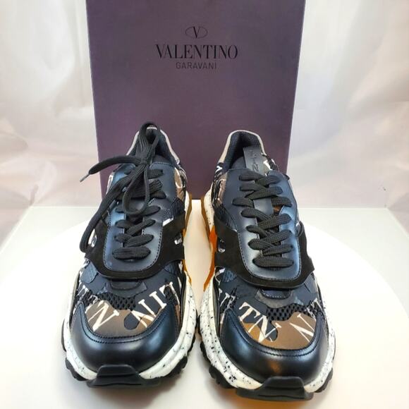 NWT$900 VALENTINO Men Bounce Camouflage Leather Mesh Black Sneakers Sz 42 (US 9) - Picture 7 of 16